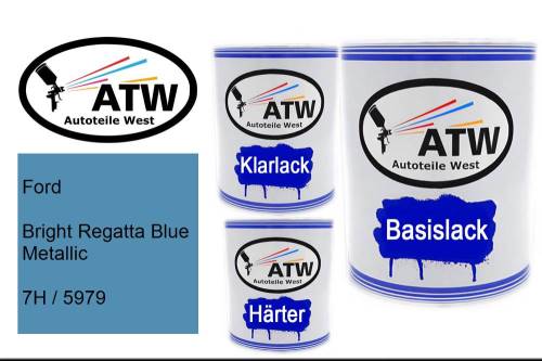 Ford, Bright Regatta Blue Metallic, 7H / 5979: 1L Lackdose + 1L Klarlack + 500ml Härter - Set, von ATW Autoteile West.
